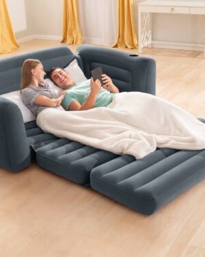3-Seater Intex Inflatable Pull-Out Sofa with Free Electric Pump – Comfortable, Extendable Sofa Bed for Indoor & Outdoor Use